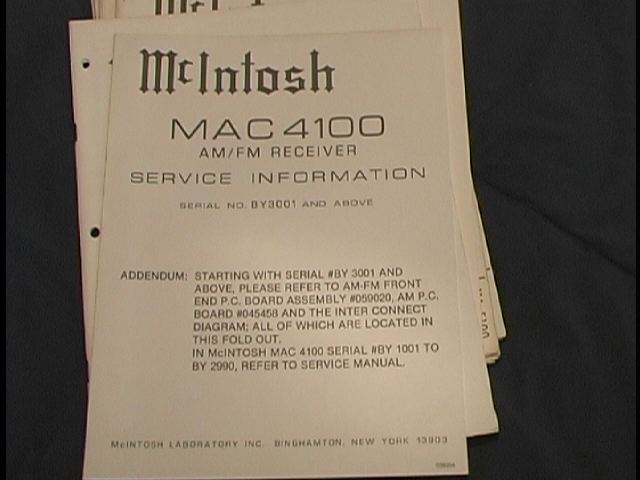 MAC 4100 Receiver Service Manual Addendum for Serial No BY1001 to BY3001  McIntosh